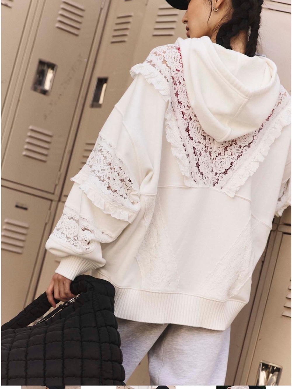 FP Movement Studio Tunic Hooded Lace Trim Sweatshirt - Picture 3 of 5